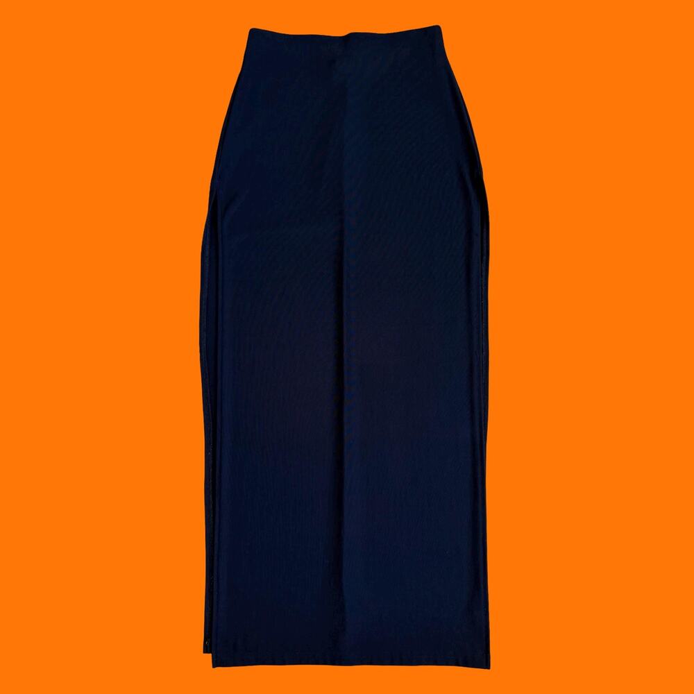 90's vintage navy blue high waisted high slit bodycon maxi skirt S/M joule